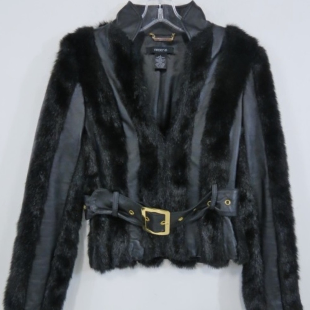 Genuine Black Leather with faux fur jacket